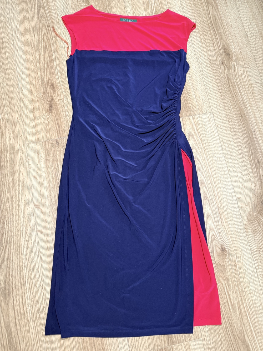 Lauren Ralph Lauren Navy and Hot Pink Colorblock Midi Dress